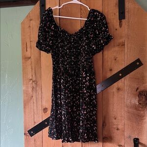 Black Floral Smocked Mini Dress